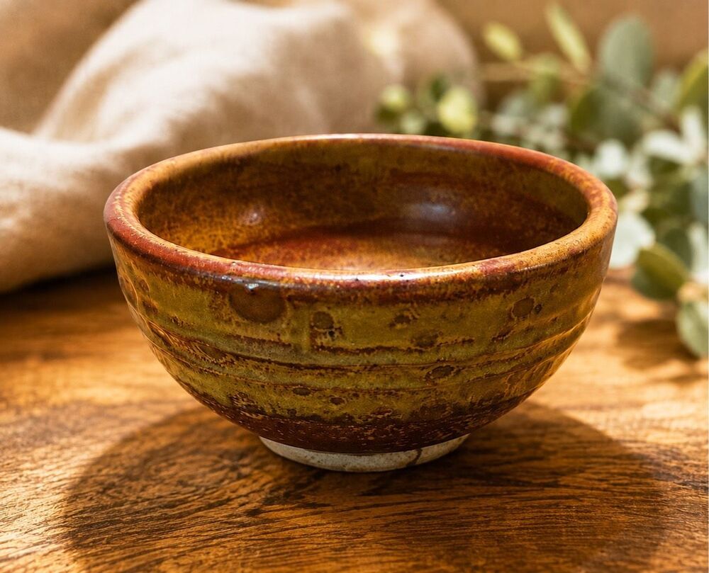 Signed MCM Studio Pottery Footed Bowl Glazed Stoneware Brown Unisex 5”